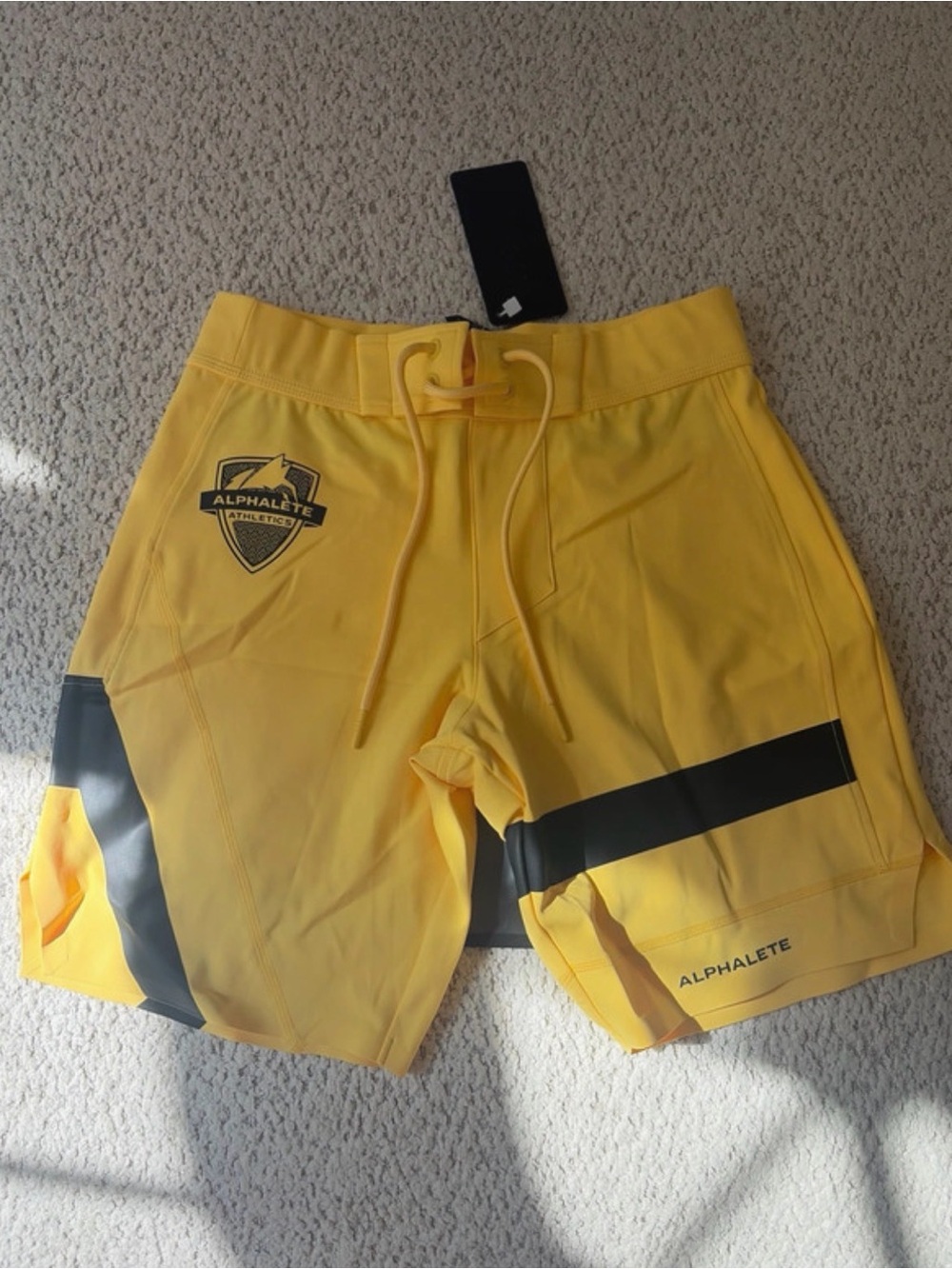 Alphalete Yellow Athletic comp Shorts with Black Stripe Accents